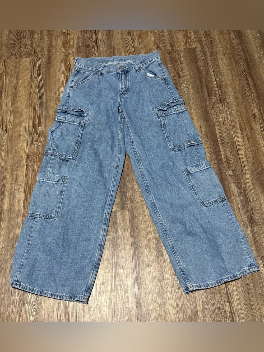 Old Navy Baggy Wide Leg Cargo Jeans Women's 0 Mid Rise Drapey Denim